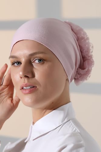 ihvan online Hijab Cap, Head Scarf Beanie, Volumizing Non Slip Head Wraps for Women, Hijab Undercap with Tie-Back Closure - color: Pink