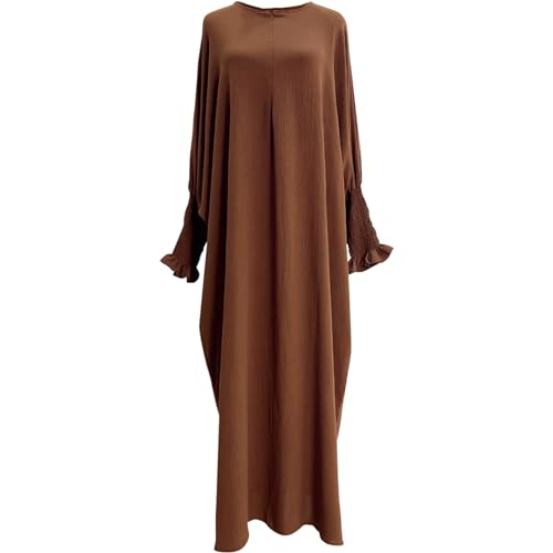 Lenmipot Islamic Women Jilbab Abayas Muslim Abaya Dress for Women Middle East Kaftan Dubai Dress Eid Prayer Clothes - color: Coffee