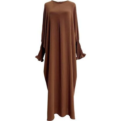 Lenmipot Islamic Women Jilbab Abayas Muslim Abaya Dress for Women Middle East Kaftan Dubai Dress Eid Prayer Clothes - color: Coffee