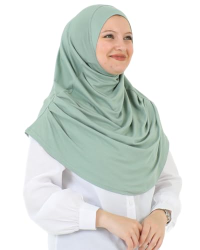 Prien Ready To Wear Hijab For Women, Instant Turban, Soft Muslim Scarf For Prayer, Long Hijabs, Islamic Clothes, Jersey Abaya - color: Light Green