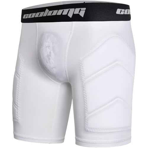 COOLOMG Youth Boys Baseball Sliding Shorts with Cup Pocket (NO Cup) Padded Compression Underwear - color: White, size: Large