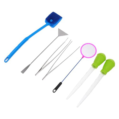 COLLBATH 7pcs Aquarium Cleaning Tool with Stainless Steel Brush Tweezers and Fishing Net Essential Tank Plant Tools for Easy Maintenance