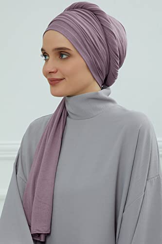 Aisha's Design Instant Hijab Scarves for Women, 95% Cotton Pretied Bonnet Turban Easy to Wear Cotton Headscarf - color: Lilac