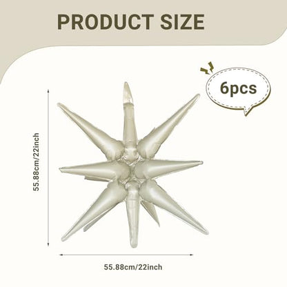 6 Pcs Cream Color Star Foil Balloons One-Piece 14-Pointed Star Balloon 4D Starburst Cone Mylar Balloon 22inch Christmas Birthday Wedding Wedding Anniversary Party Supplies(Cream Color) - color: 22 Inches Cream Color