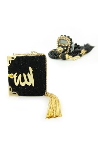ihvan online Mini Velvet Quran Set with Islamic Finger Counter, Portable Digital Tasbeeh, Muslim Prayer Beads, Pearl Zikirmatic Beads, 3 Pieces Gift Set for Mevlüt (Black Box) - color: Black Box