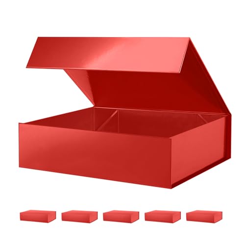 PACKHOME 6 Large Gift Boxes 13.5x10x3.5 Inches, Sturdy Shirt Boxes with Magnetic Lids for Multiple Occasions (Glossy Red) - color: 13x9.7x3.4 Inch-Red-Pack of 6