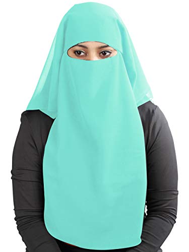 MyBatua 3 Layers Saudi Niqab In Breathable Georgette, Wholesale Price, 1pc Face Veil NQ-003 - color: Ice Blue