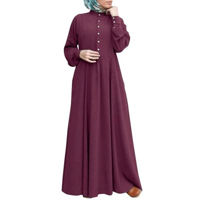 Dress for Women Muslim Long Sleeve Button Down Dress Shirt Prayer Casual Clothes Summer Fashion Outfits - color: Red, size: Large