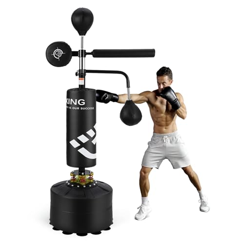 Punching Bag with Stand 5 in 1 for Adults Teens, Heavy Boxing Bag Freestanding with Suction Cup, Men Stand Kickboxing Bag for MMA Boxing Muay Thai