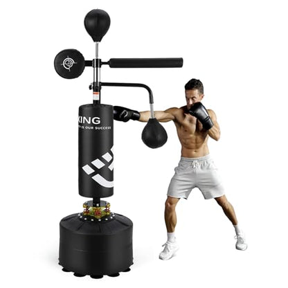 Punching Bag with Stand 5 in 1 for Adults Teens, Heavy Boxing Bag Freestanding with Suction Cup, Men Stand Kickboxing Bag for MMA Boxing Muay Thai