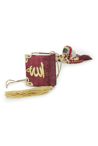 ihvan online Mini Velvet Quran Set with Islamic Finger Counter, Portable Digital Tasbeeh, Muslim Prayer Beads, Pearl Zikirmatic Beads, 3 Pieces Gift Set for Mevlüt (Red) - color: Red