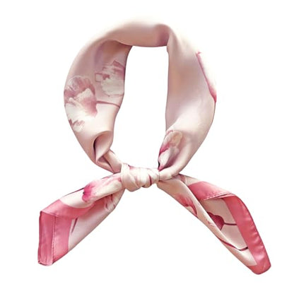FONYVE Silk Feeling Scarf Medium Square Satin Head Scarf for Women 27.5 × 27.5 inches - color: 03 Pink Floral