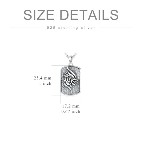 Allah Necklace 925 Sterling Silver Islamic Muslim Necklace Arabic Calligraphy Allah Dog Tag Pendant Islamic Jewelry gifts for Men Women - style: Allah-Alhamdulillah-Custom