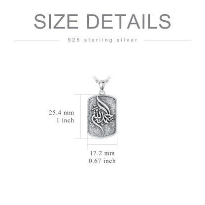 Allah Necklace 925 Sterling Silver Islamic Muslim Necklace Arabic Calligraphy Allah Dog Tag Pendant Islamic Jewelry gifts for Men Women - style: Allah-Alhamdulillah-Custom