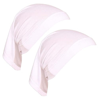 2 Pcs Women Hijab Undercaps Under Scarf Hijab Cap Solid Color Stretch Under Caps Inner Under Scarf Hat White - color: White
