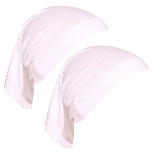 2 Pcs Women Hijab Undercaps Under Scarf Hijab Cap Solid Color Stretch Under Caps Inner Under Scarf Hat White - color: White