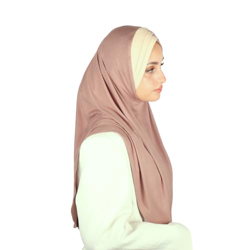 MuLanLegend Handmade | Muberra Pleated Instant Hijab | One Piece Easy Slip On Practical and Comfortable(L Size) - color: Beige Tones