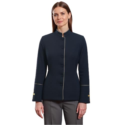 FAD-4U Women Long Sleeves Clergy Coat with Stand Up Collar Button Down Pastor Clergy Dresses - color: Black a, size: XX-Large