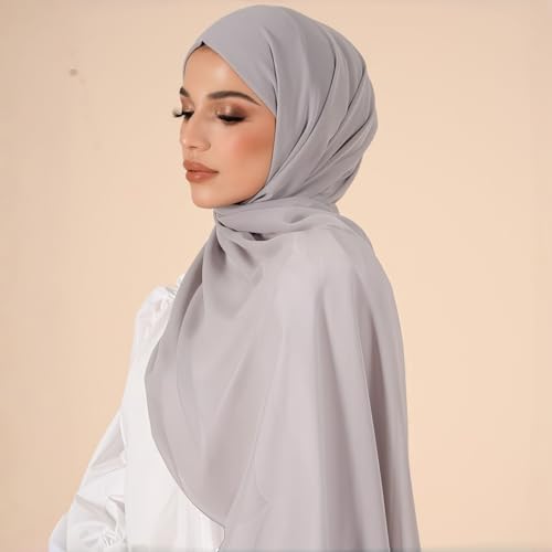 Yeieeo Instant Chiffon Hijab with Undercap (Tube or Bandage Cap), Breathable, no sweat buildup,Solid Chiffon Head Wraps - color: Gray