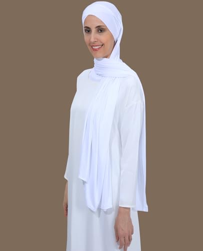 Instant Jersey Cotton Hijab Scarf for Women, Non-See Through Tieback Muslim Head Scarf - color: White