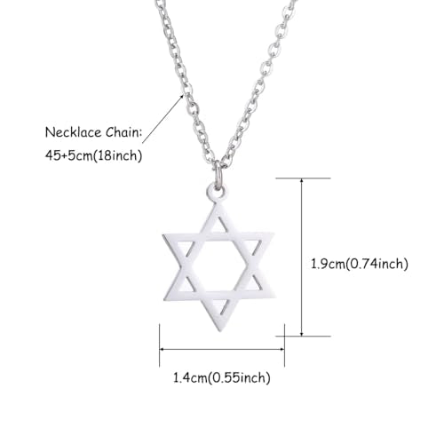 Stainless Steel Jewish Jewelry - Star of David/Hamsa Hand/Menorah/Israel Map Pendant – Israel Necklace for Women & Men - Religious Gifts for Hanukkah, Bar Mitzvah include a Gift Box - color: Silver-Star Of David Necklace