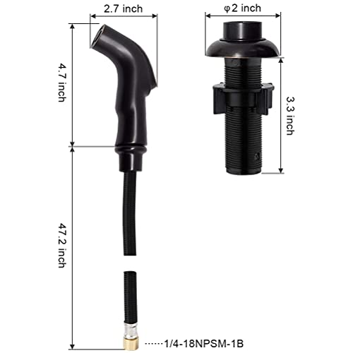 Oil Rubbed Bronze Kitchen Sink Sprayer Replacement, Universal Side Sprayer, ABS Plastic Construction, 1/4'' Female Thread, Nylon Braided PET Hose - color: Oil Rubbed Bronze
