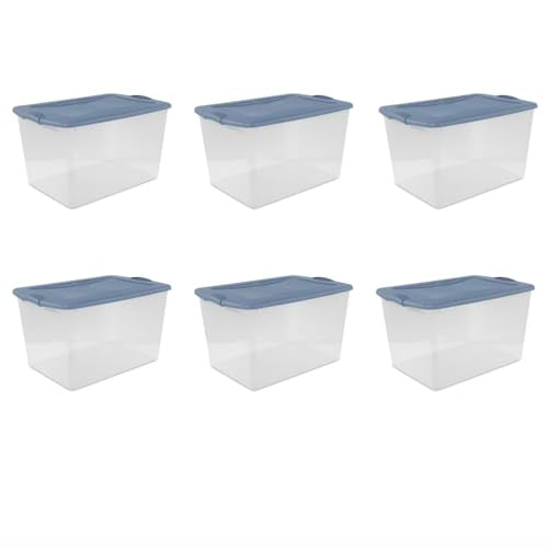 Clear/Light Blue 6-Pack 66 Qt Plastic Storage Bins with Secure Latching Lids, Stackable Heavy-Duty Storage Boxes for Camping Gear, Sports Equipment, Tools & Home Organization - Home Organizer