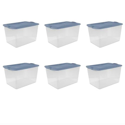 Clear/Light Blue 6-Pack 66 Qt Plastic Storage Bins with Secure Latching Lids, Stackable Heavy-Duty Storage Boxes for Camping Gear, Sports Equipment, Tools & Home Organization - Home Organizer
