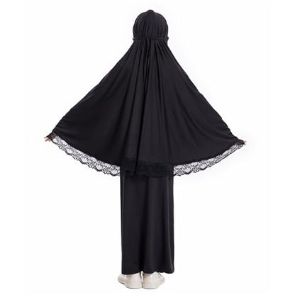 Girls Prayer Dress Muslim Abaya with Hijab 2pcs for Teen Girl Long Sleeve Islamic Maxi Set Arabic Ramadan Jilbab Eid Clothing - color: A-black, size: 13-14 Years