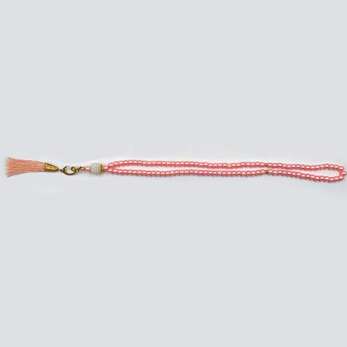 BAYKUL Muslim Prayer Beads 99, Islamic Rosary with Silver Allah Muhammad Engraved Tasbih, Zikr Namaz Worship Ramadan Tesbih Bracelet - color: Pink Pearl