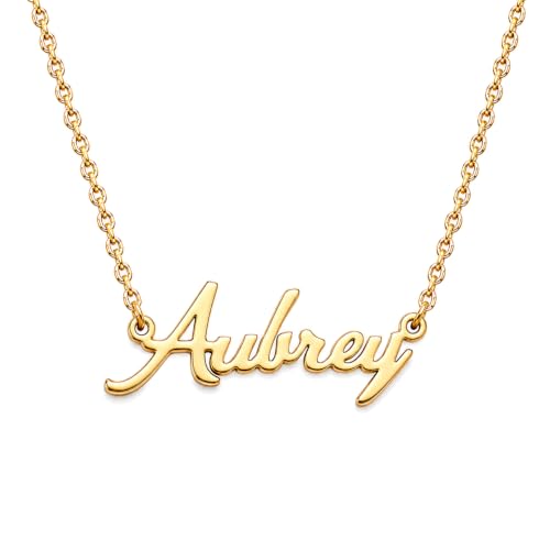 MOMOL 18K Gold Plated Stainless Steel Name Necklace Personalized Custom Name Necklace Customized Nameplate Necklace for women - style: Aubrey