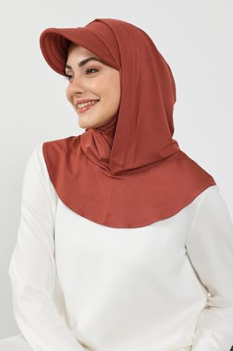 Aisha's Design Full Coverage Cotton Bonnet Hijab with Visor Modest Underscarf Bonnet - color: Cinnamon