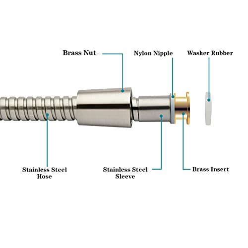 BRIGHT SHOWERS Extra Long Shower Hose 118 Inches – Stainless Steel Handheld Shower Hose with Brass Connectors, Anti-Kink, Leak-Proof, Easy to Install, Fits Most Shower Heads, Brushed Nickel - color: Brushed Nickel, size: 118 Inch