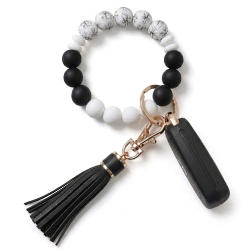BIHRTC Key Ring Bracelet Car Keychain Holder Wristlet Silicone Women Beaded Bangle Chains - color: Black Withered Branches