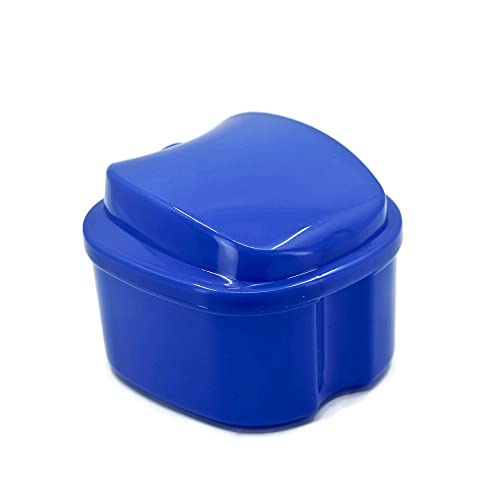 Denture Case, Denture Box with Strainer, Night Cleaner Denture Bath Box for Retainer, Mouthguard, False Teeth, and Denture Cleaning (Dark Blue) - color: Dark Blue
