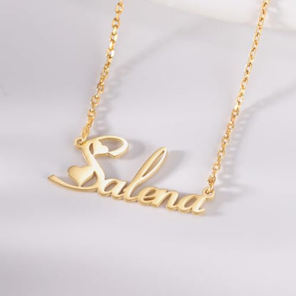 TinyName Custom Name Necklace Personalized 18K Gold Plated Nameplate Customized Jewelry Gift for Women - color: Necklace with Heart Symbols