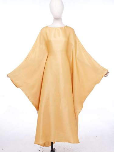 Shinsto Women Satin Prayer Dress Kaftan Robe Musulmane Femme Flashy Gown Luxury Party Wear Nightclub Outfit - color: Yellow, size: 2