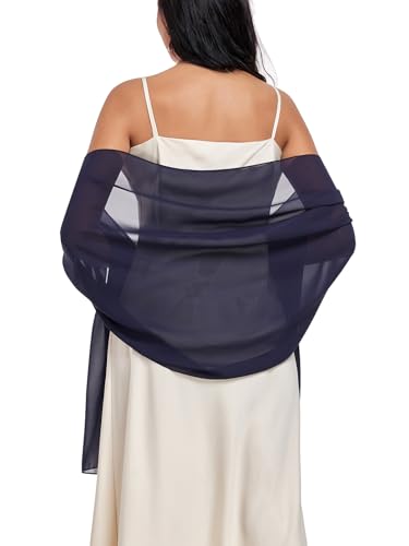 Shawls and Wraps Soft Chiffon Scarve Scarf For Evening Party Dresses Wedding Stole - color: Navy