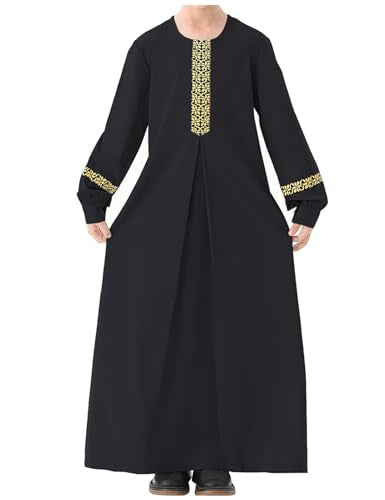WSPLYSPJY Printed Abaya Girls Muslim Dresses Kids Prayer Robe - color: Black, size: 3-4T