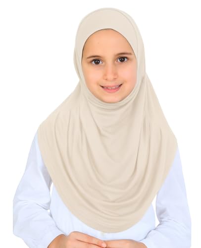 Prien Ready To Wear Hijab For Girls, Soft Viscose Muslim Scarf For Kids, Instant Islamic Clothing For Women For Ramadan, Eid - color: Beige