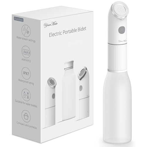 YourMate Electric Portable Bidet for Travel & Daily Hygiene, 2 Modes Spray, High Pressure Handheld, 350ML Tank, IPX7 Waterproof, AAA Battery Operated w/ Bottle Adapter