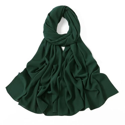 Heavy Not Easily See Through Long Chiffon Hijab Scarf for Women, Amazing Smooth Muslim Head Scarves - color: Dark Green