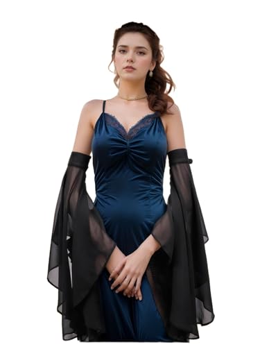 Detachable Sleeves for Wedding Dresses Chiffon Bell Sleeve Arm Covers Victorian Gothic Bridal Gown Accessories - color: Black