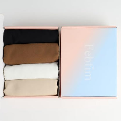 Febfim 4 PCS Muslim Women Soft Premium Solid Chiffon Hijab Scarves Shawl Long Scarf Wrap Scarves with Gift Box - color: 2026 4d