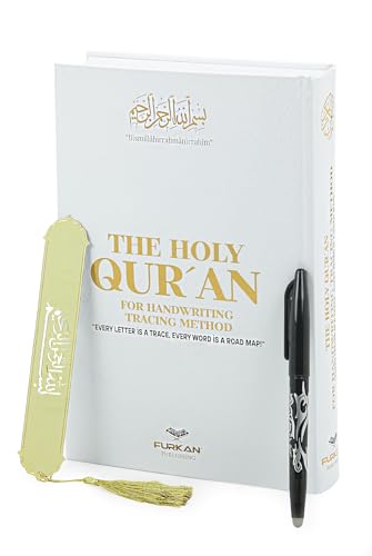 ihvan online Shaded Quran Arabic Tracing Book with Erasable Pen & Bookmark, Writable Qur'an, Tracing Quran Practice Workbook for Memorizers, Islamic Gift, Book for Writing and Learning Qur'an, White - color: White