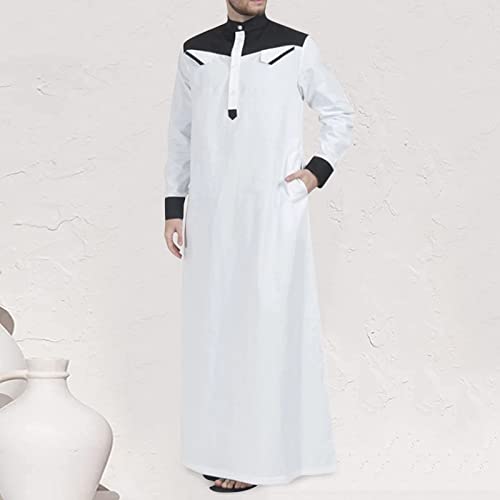 Men's Muslim Thobe Casual Islamic Long Sleeves Button Down Kaftan Arab Clothing Muslim Gown for Men - color: Black, size: Large