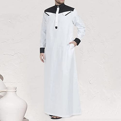 Men's Muslim Thobe Casual Islamic Long Sleeves Button Down Kaftan Arab Clothing Muslim Gown for Men - color: Black, size: XX-Large