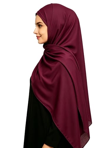 Lina & Lily Non-see-through Premium Jersey Maxi Hijab Head Scarf Wrap for Muslim Women - color: Dark Maroon