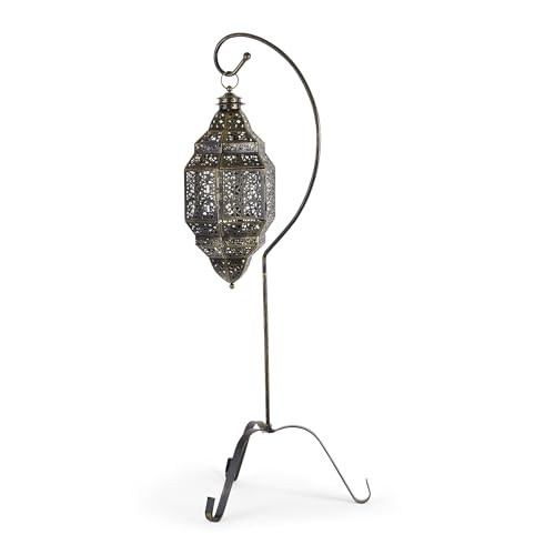 Zingz & Thingz Moroccan Style Candle Lantern Holder, Decorative Light Home Decor, Indoor & Outdoor, 41.25" Tall, Black with Stand - color: Black With Stand, size: 41.25" Tall