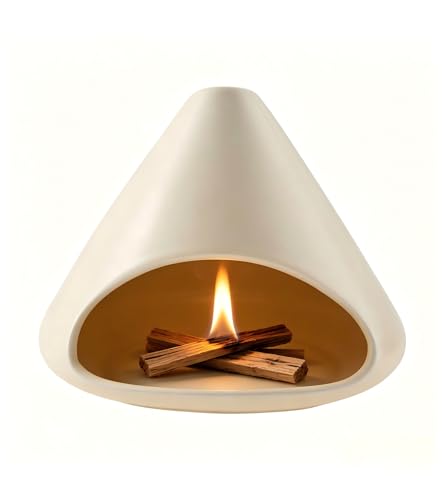 Volcanic Ceramic Burner, Beige Palo Santo Sage Yoga Meditation Hold - color: Matte Beige